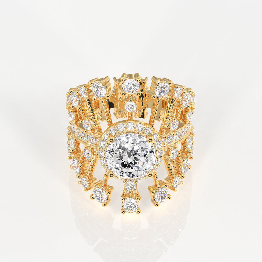 Portuguese Cut Lab Grown Diamond Cocktail 14K Gold Ring