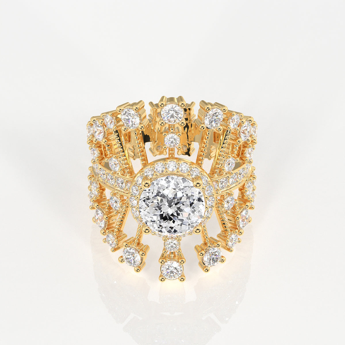 Portuguese Cut Lab Grown Diamond Cocktail 14K Gold Ring