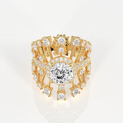 Portuguese Cut Lab Grown Diamond Cocktail 14K Gold Ring