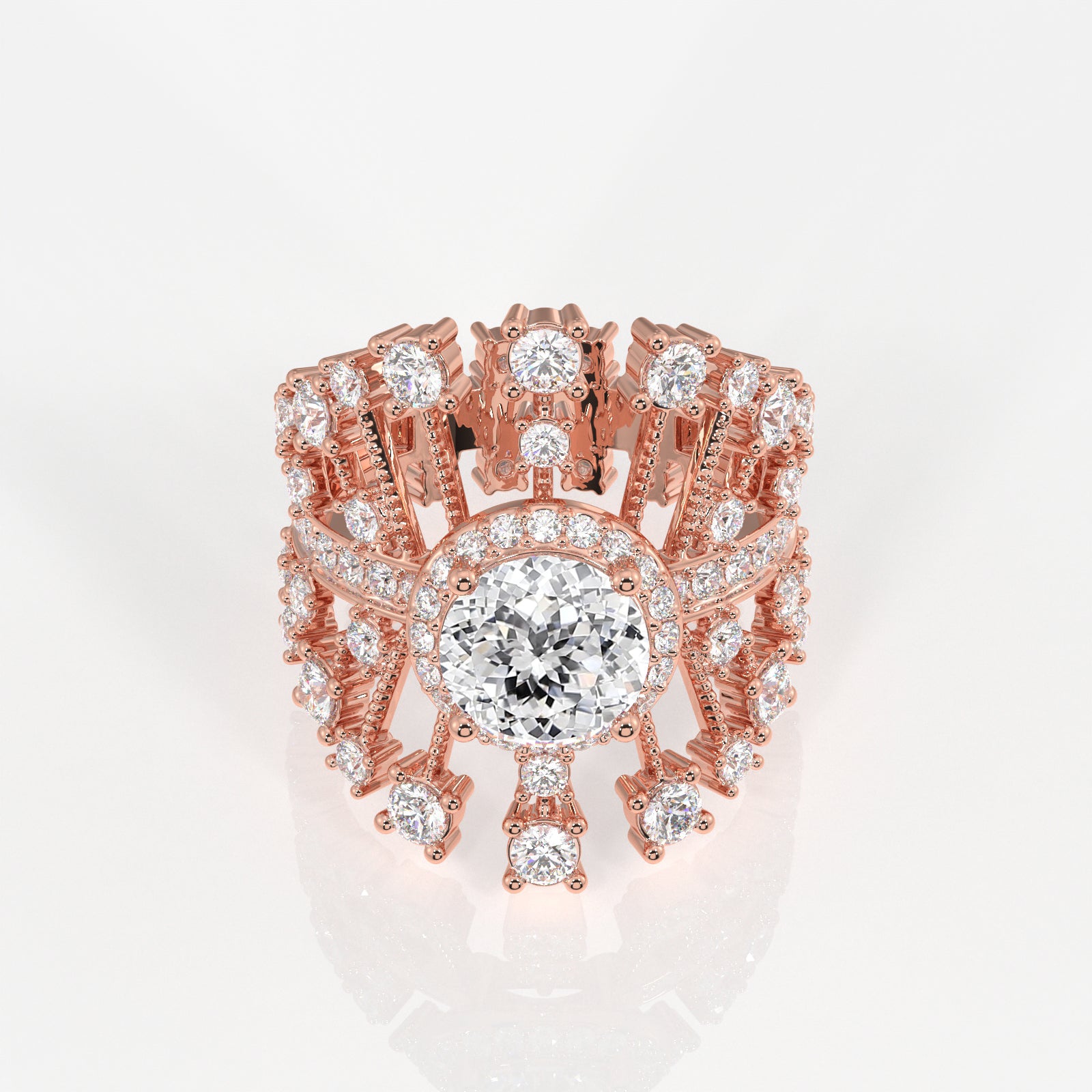 Portuguese Cut Lab Grown Diamond Cocktail 14K Gold Ring