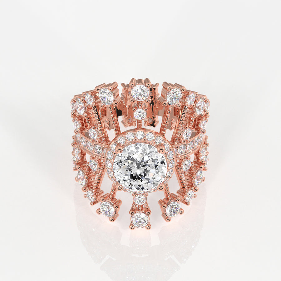 Portuguese Cut Lab Grown Diamond Cocktail 14K Gold Ring