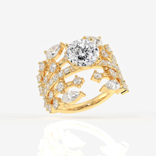 Portuguese and Marquise Cut Lab Grown Diamond Cocktail 14K Gold Ring