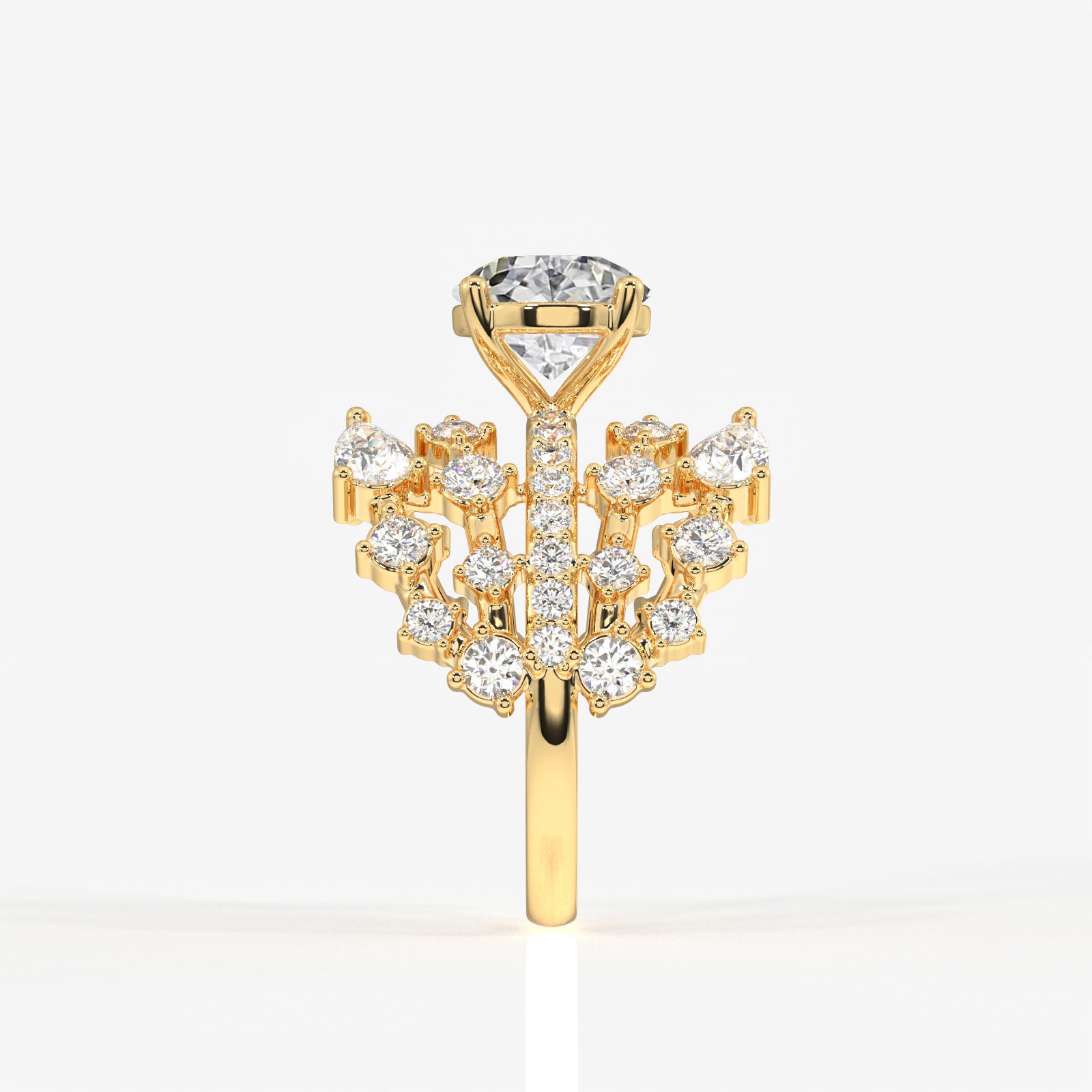Portuguese and Marquise Cut Moissanite Diamond Cocktail 14K Gold Ring
