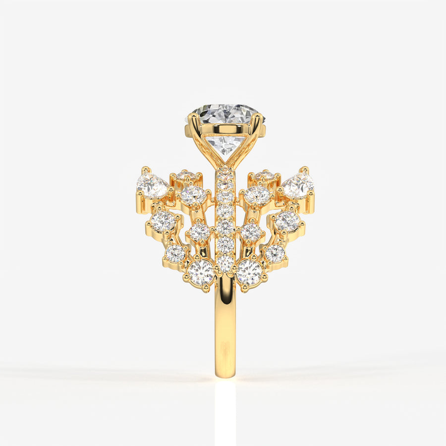 Portuguese and Marquise Cut Moissanite Diamond Cocktail 14K Gold Ring