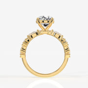 Portuguese and Marquise Cut Moissanite Diamond Cocktail 14K Gold Ring
