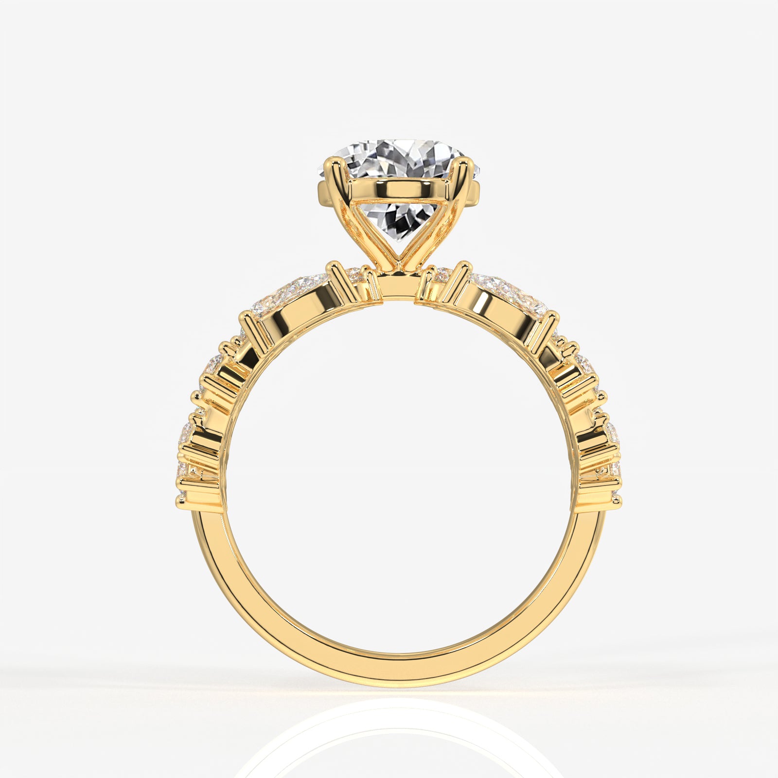 Portuguese and Marquise Cut Moissanite Diamond Cocktail 14K Gold Ring