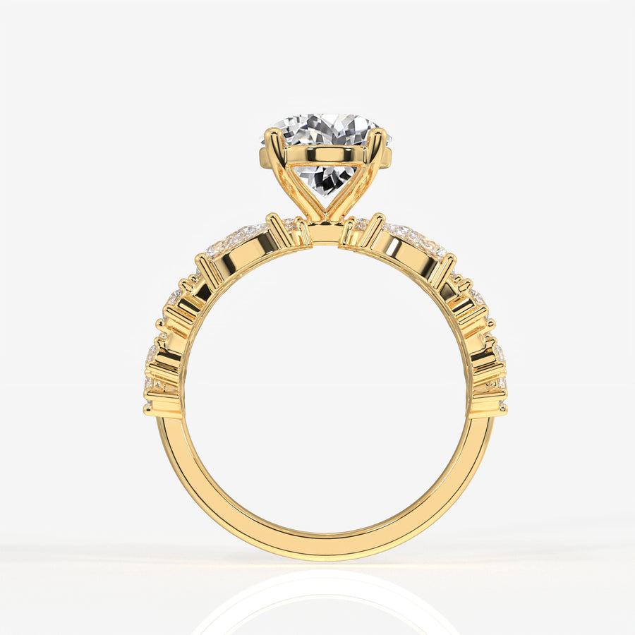 Portuguese and Marquise Cut Moissanite Diamond Cocktail 14K Gold Ring