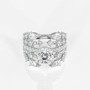 Portuguese and Marquise Cut Moissanite Diamond Cocktail 14K Gold Ring