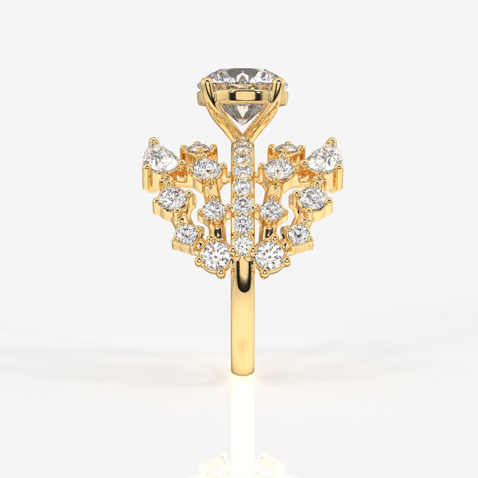 Round and Pear Cut Lab Grown Diamond Cocktail 9K Gold Ring