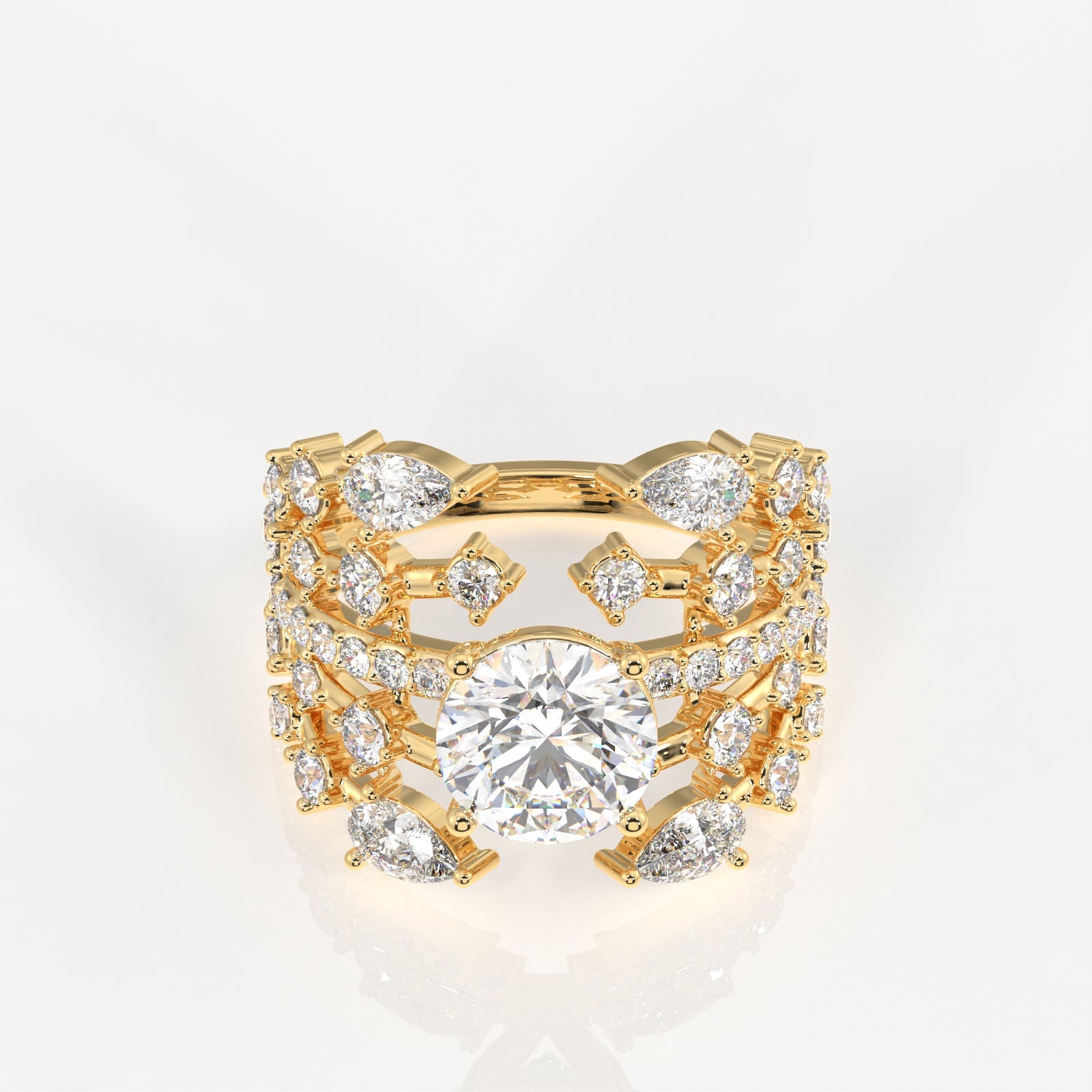 Round and Pear Cut Lab Grown Diamond Cocktail 9K Gold Ring