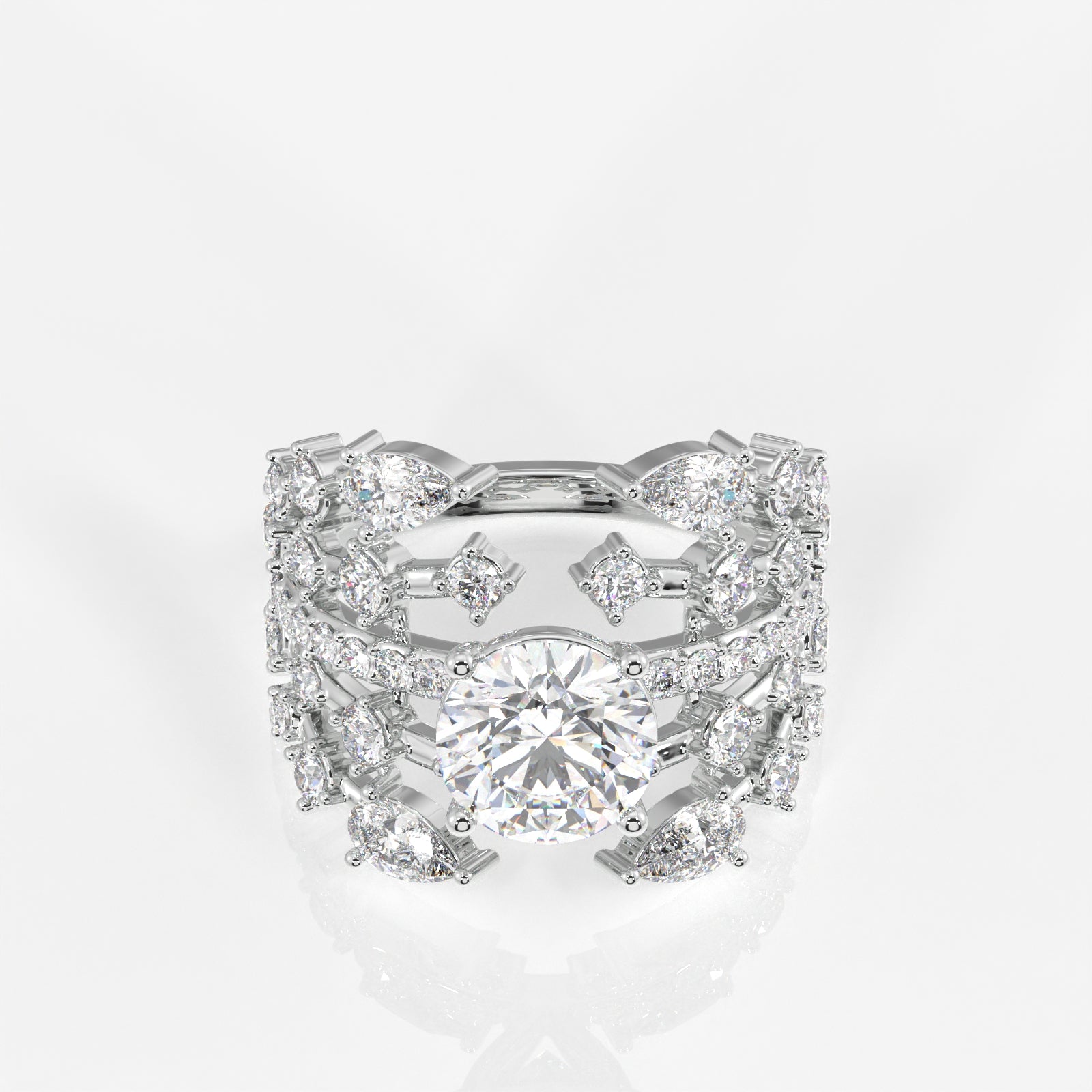 Round and Pear Cut Lab Grown Diamond Cocktail 9K Gold Ring
