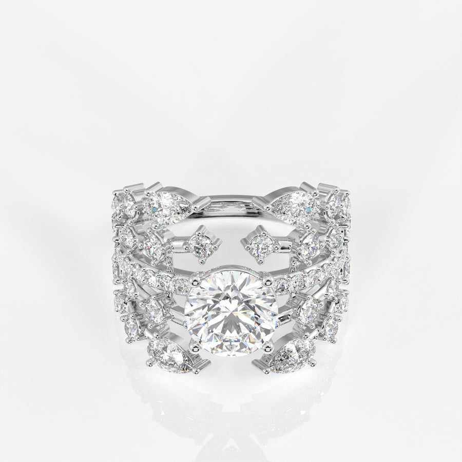 Round and Pear Cut Lab Grown Diamond Cocktail 9K Gold Ring