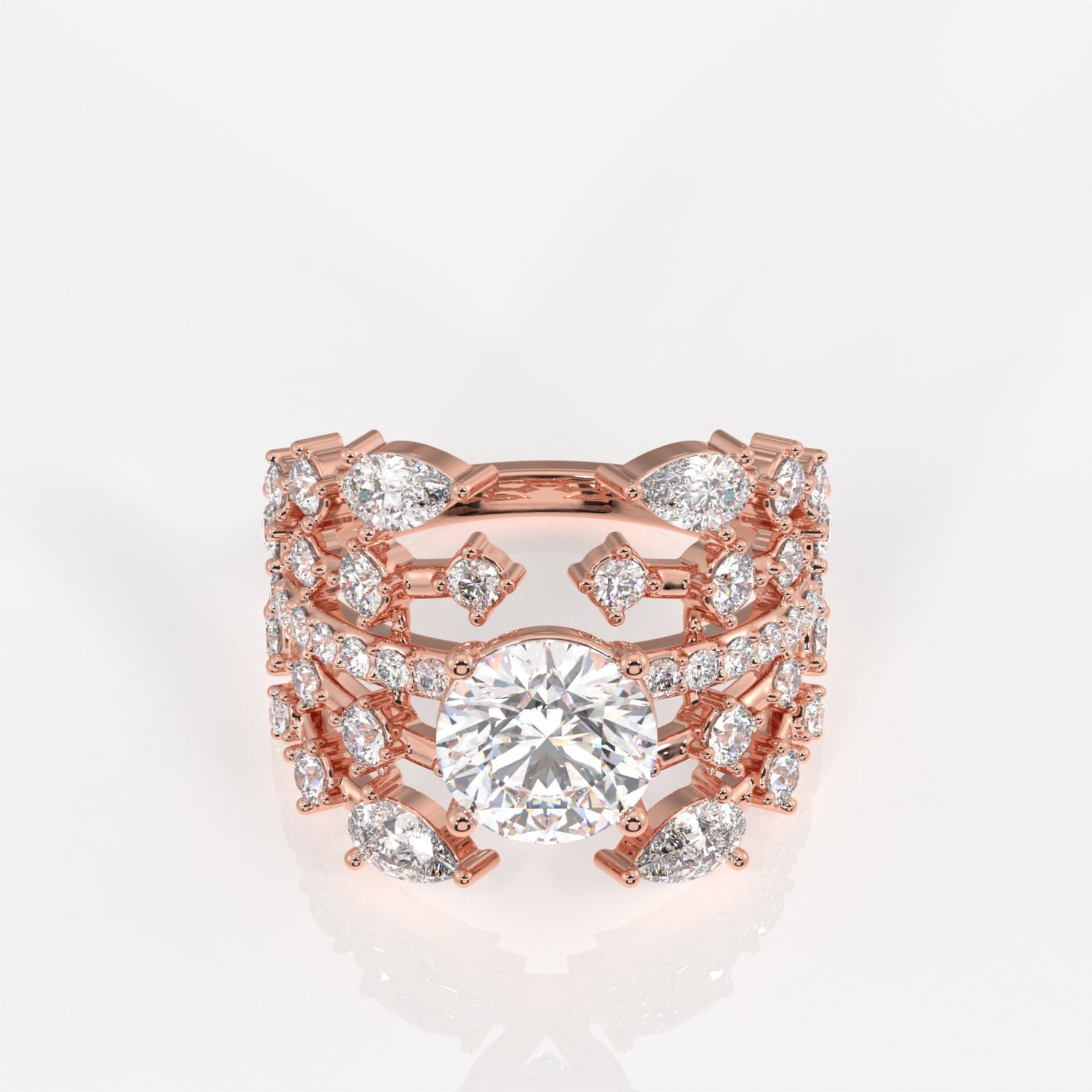 Round and Pear Cut Lab Grown Diamond Cocktail 9K Gold Ring