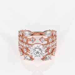 Round and Marquise Cut Moissanite Diamond Cocktail Sterling Silver Ring