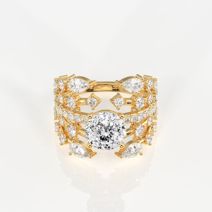 Portuguese and Marquise Cut Moissanite Diamond Cocktail 18K Gold Ring