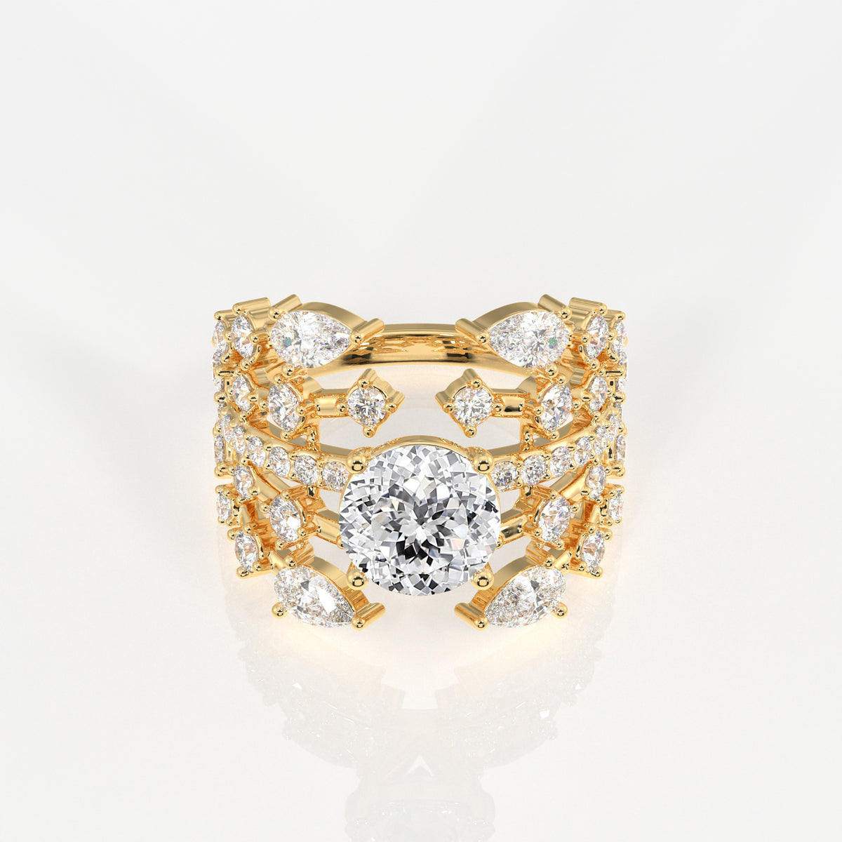 Portuguese and Marquise Cut Lab Grown Diamond Cocktail 14K Gold Ring