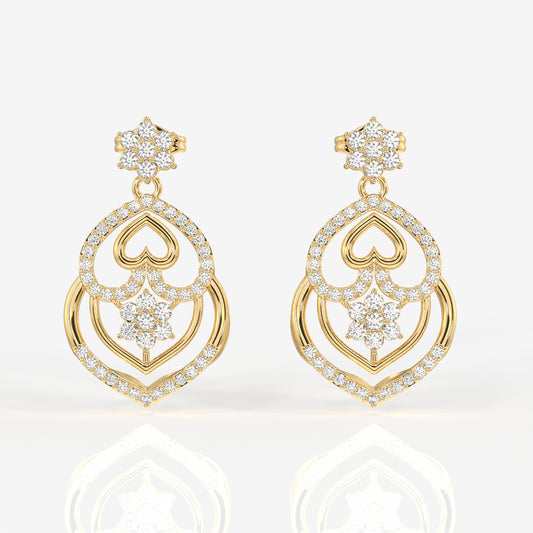 Heart Bloom Lab Grown Danglers 14k Gold Earrings