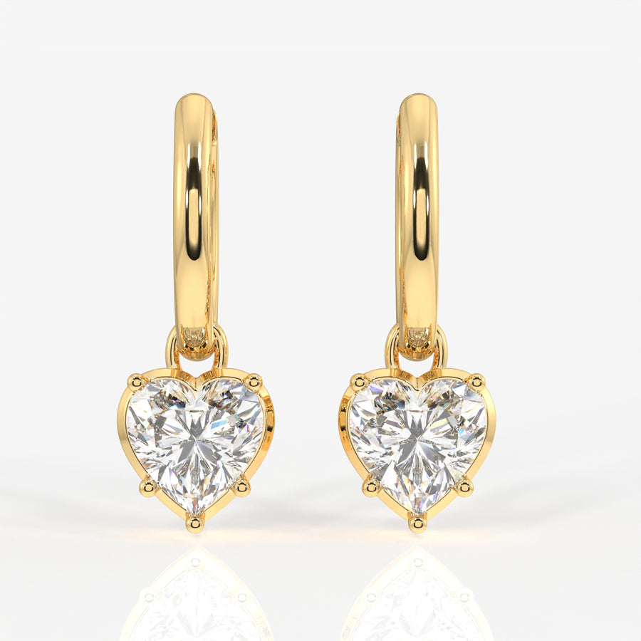 Heart Cut Lab Grown Diamond Dangler 14K Gold Earrings