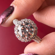 Grand Double Halo Round Cut Lab Grown Diamond Engagement 18K Gold Ring