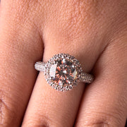 Grand Double Halo Round Cut Lab Grown Diamond Engagement 18K Gold Ring