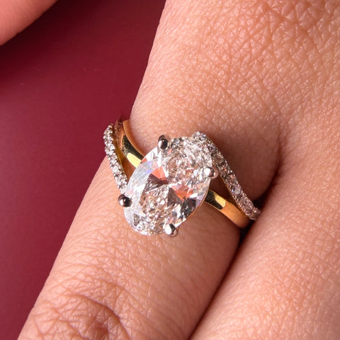 Split Shank Oval Cut Lab Grown Diamond 14K Gold Ring