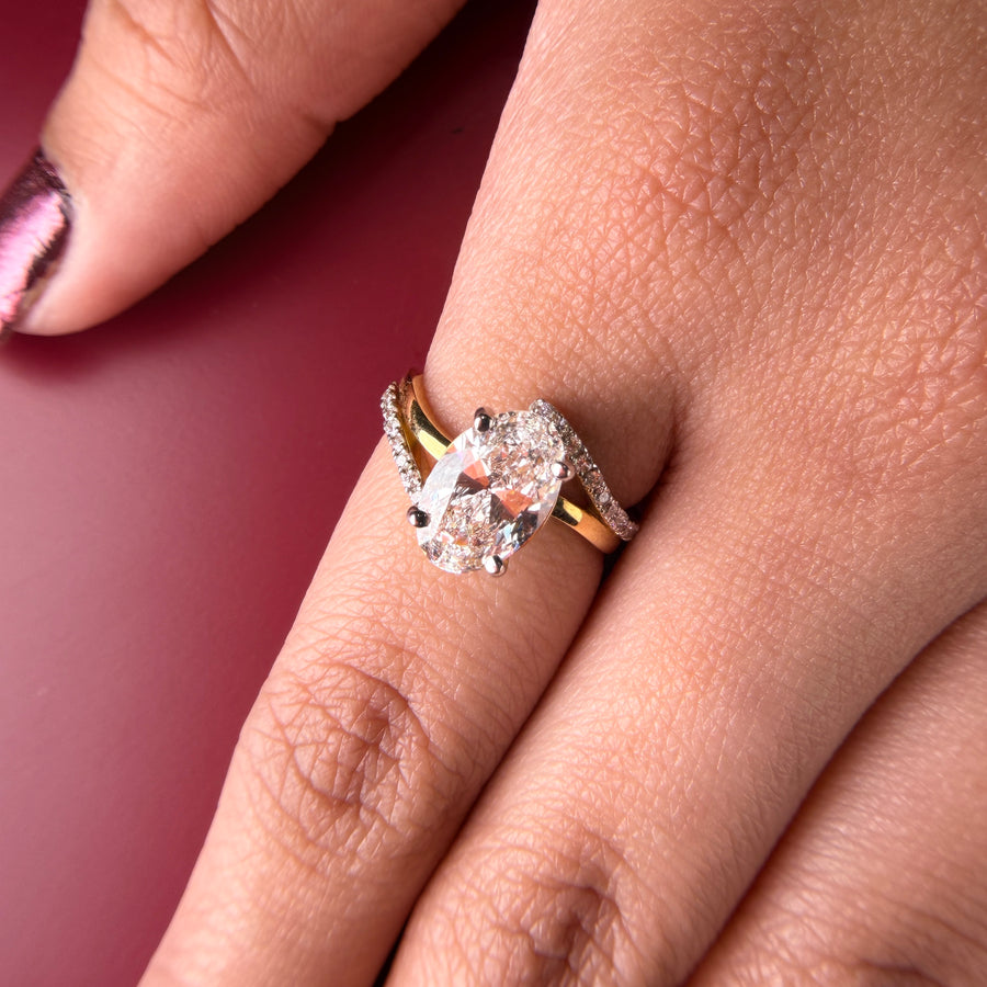 Split Shank Oval Cut Lab Grown Diamond 14K Gold Ring