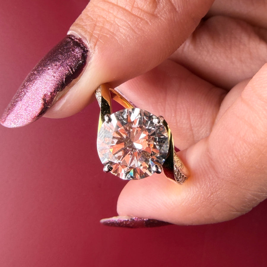 Pavé Halo Round Cut Lab Grown Diamond Engagement 9K Gold Ring