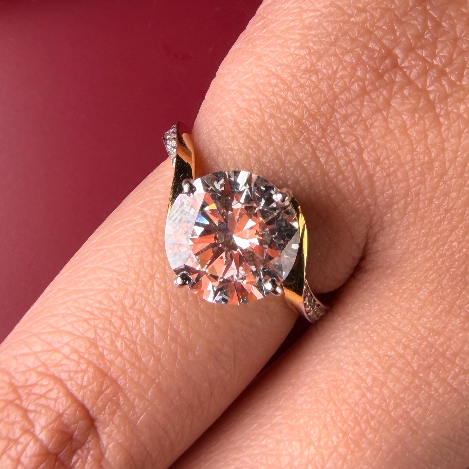 Pavé Halo Round Cut Lab Grown Diamond Engagement 9K Gold Ring