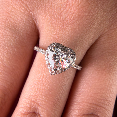 Pavé Halo Heart Cut Lab Grown Diamond Engagement 18K Gold Ring