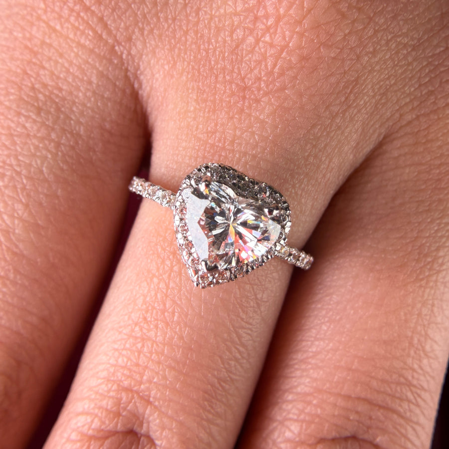 Pavé Halo Heart Cut Lab Grown Diamond Engagement 18K Gold Ring