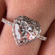 Pavé Halo Heart Cut Moissanite Diamond Engagement 14K Gold Ring