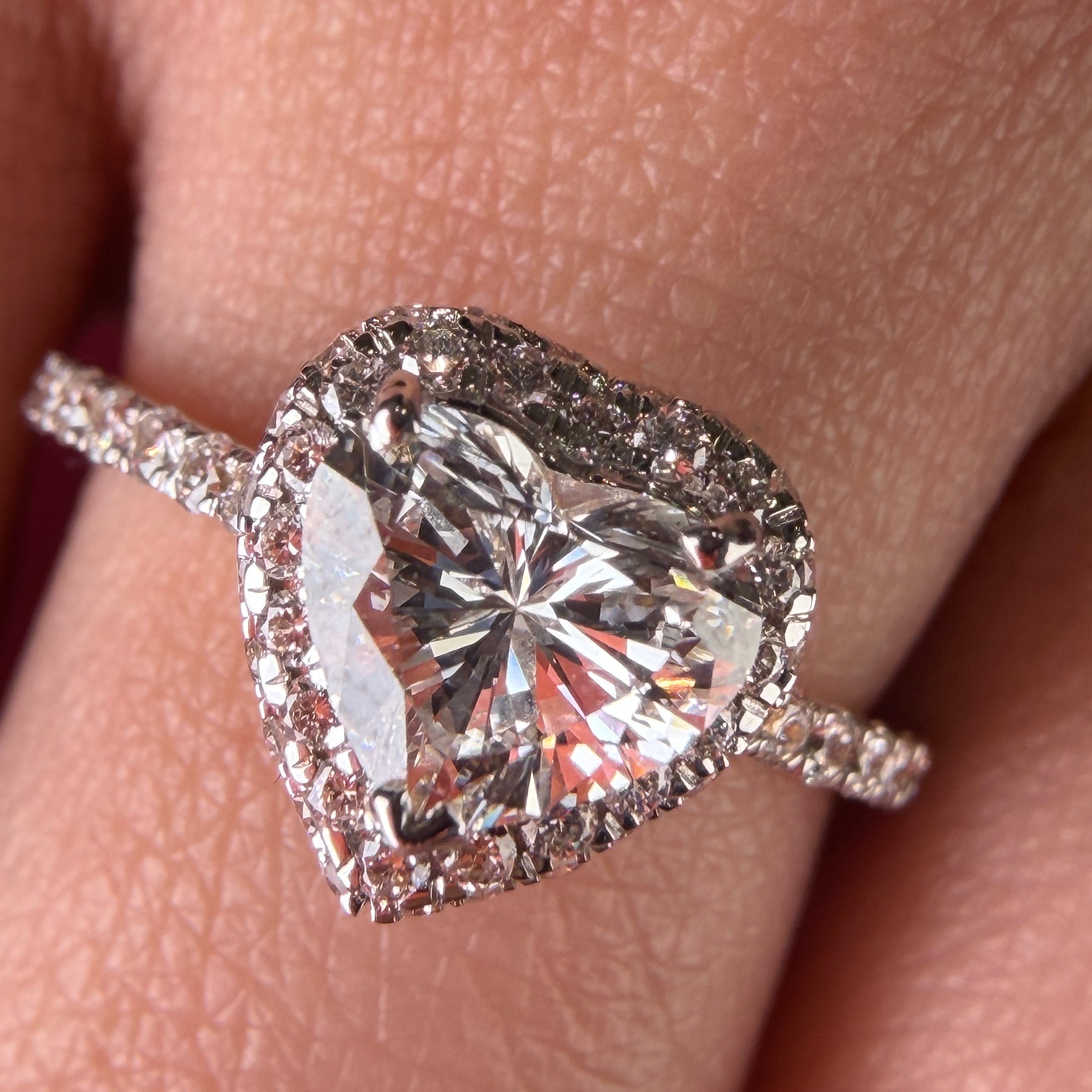 Pavé Halo Heart Cut Moissanite Diamond Engagement 14K Gold Ring