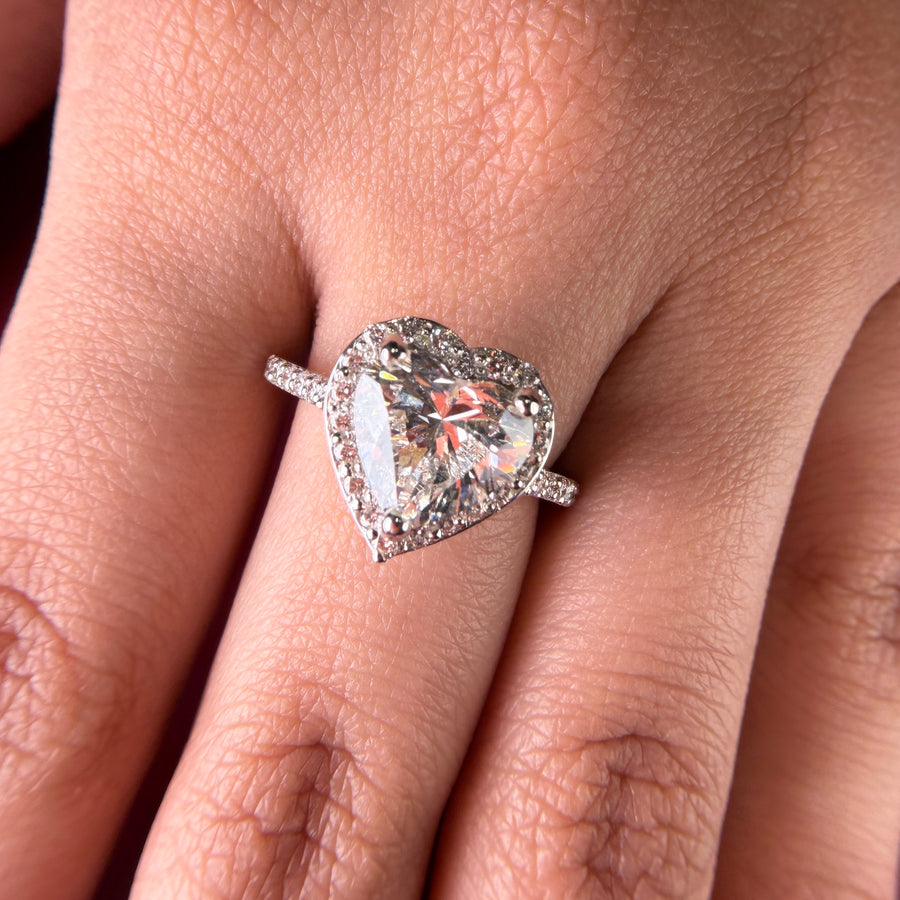 Pavé Halo Heart Cut Lab Grown Diamond Engagement 18K Gold Ring