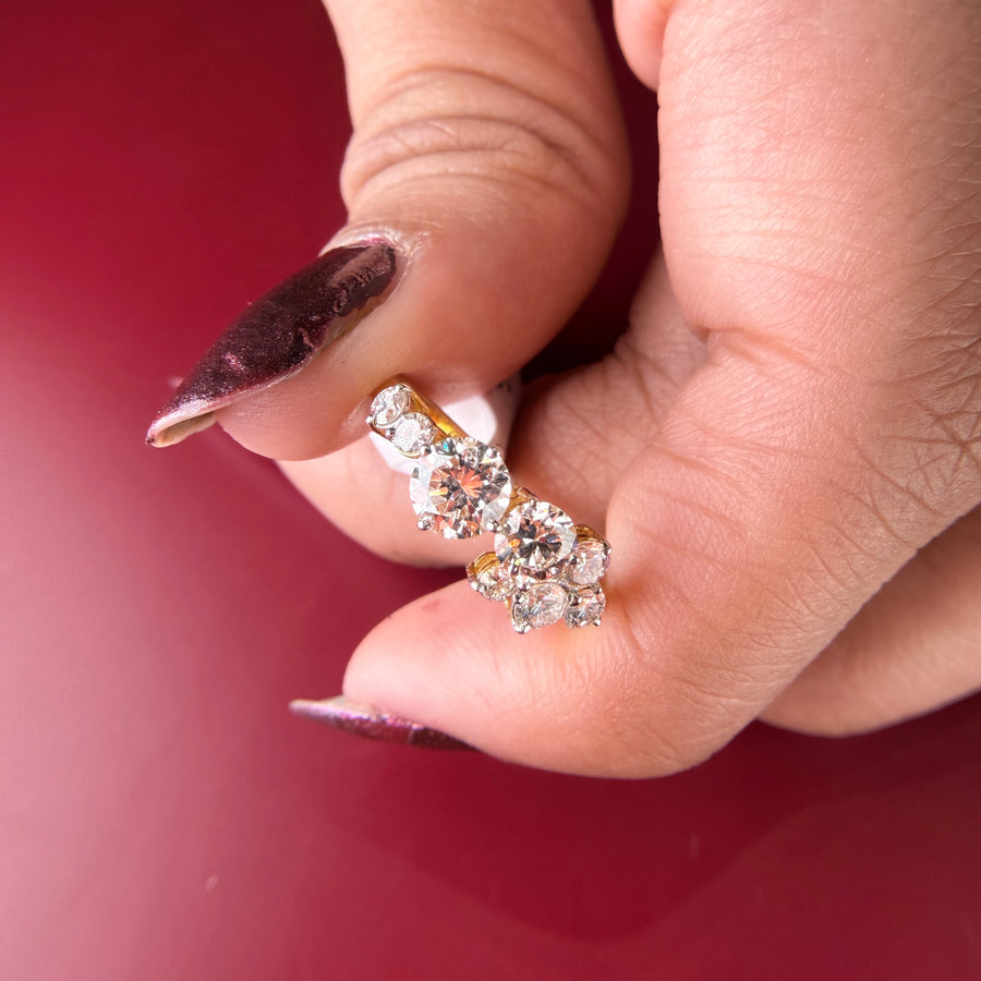 Three Stone Halo Round Cut Lab Grown Diamond 14K Gold Ring