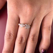 Three Stone Halo Round Cut Lab Grown Diamond 14K Gold Ring