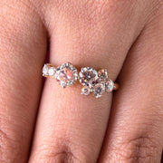 Three Stone Halo Round Cut Lab Grown Diamond 14K Gold Ring