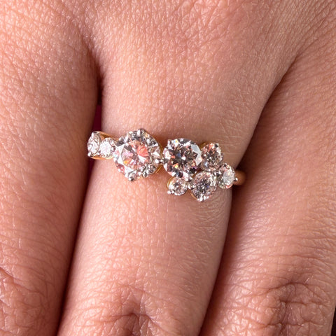 Three Stone Halo Round Cut Lab Grown Diamond 14K Gold Ring