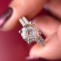Pavé Portuguese Cut Moissanite Diamond Engagement 925 Sterling Silver Ring