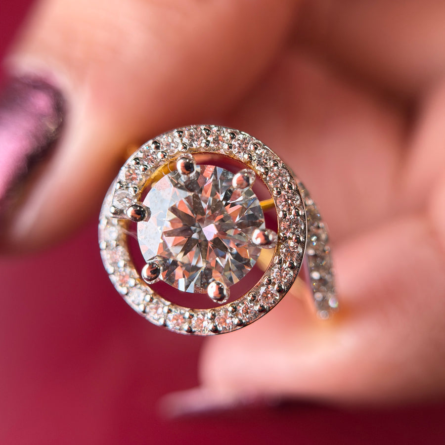 Bezel Swirl Round Cut Lab Grown Diamond 14K Gold Ring