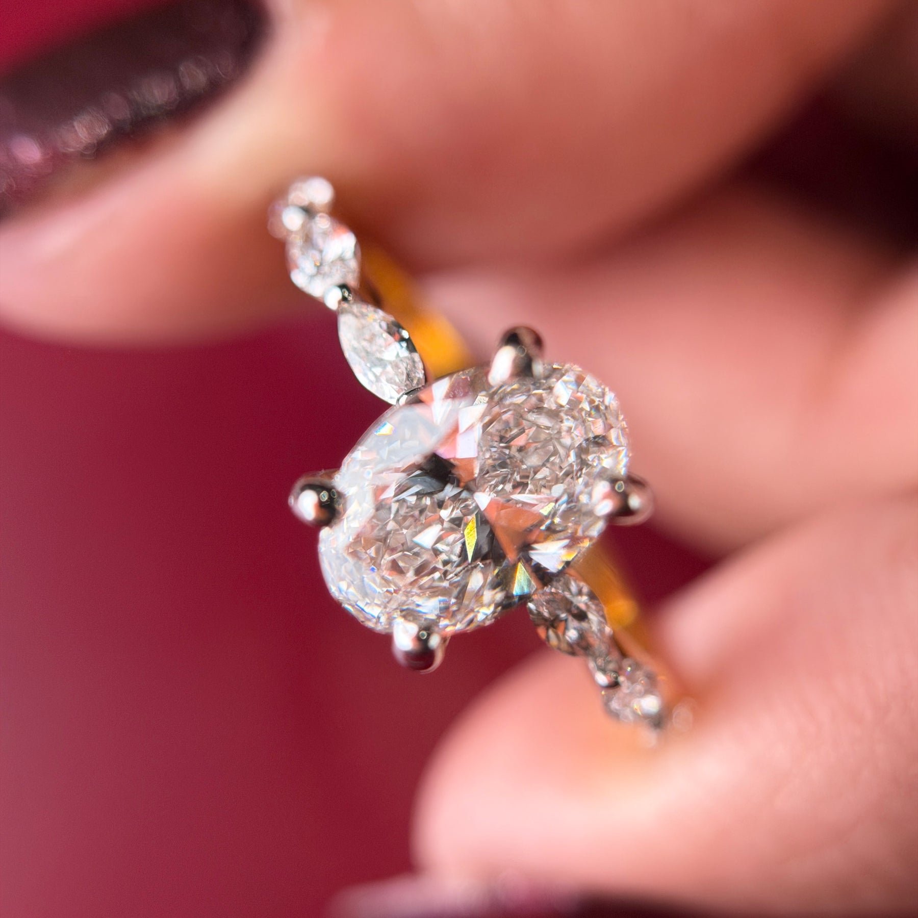 Marquise Halo Oval Cut Lab Grown Diamond 14K Gold Ring
