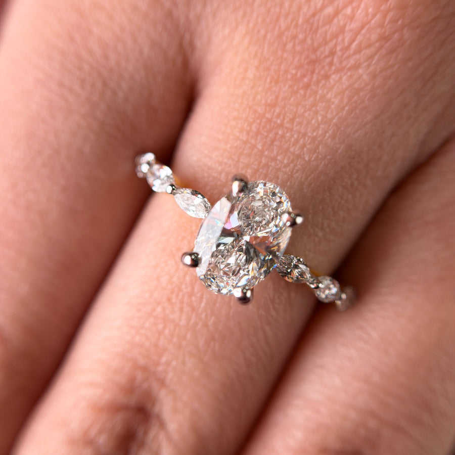 Marquise Halo Oval Cut Lab Grown Diamond 14K Gold Ring