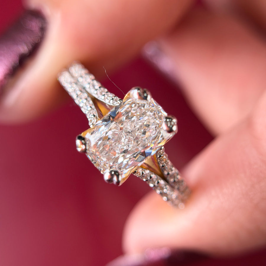 Split Shank Cushion Cut Lab Grown Diamond 14K Gold Ring