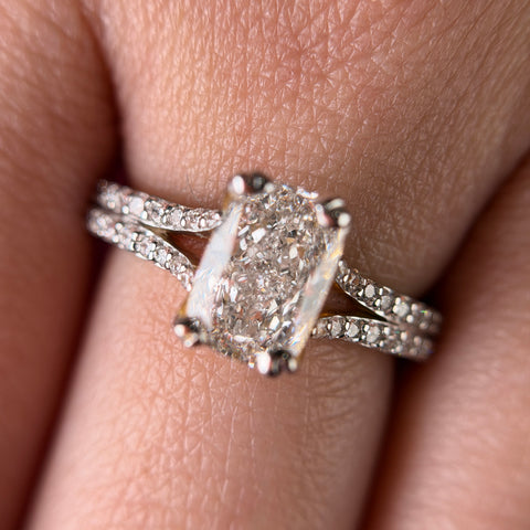 Split Shank Cushion Cut Lab Grown Diamond 14K Gold Ring