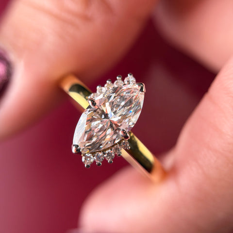 Leaf Halo Marquise Cut Lab Grown Diamond 14K Gold Ring