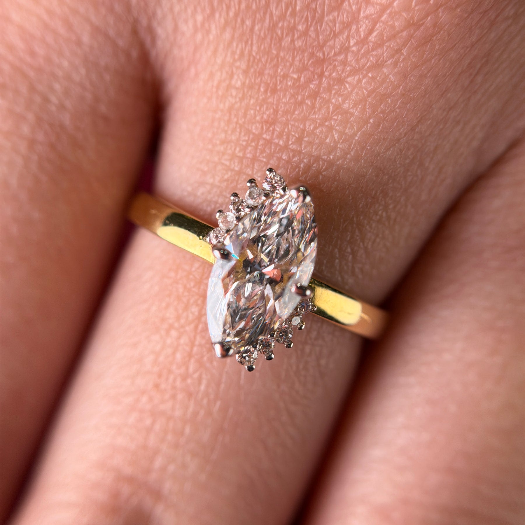 Leaf Halo Marquise Cut Lab Grown Diamond 14K Gold Ring