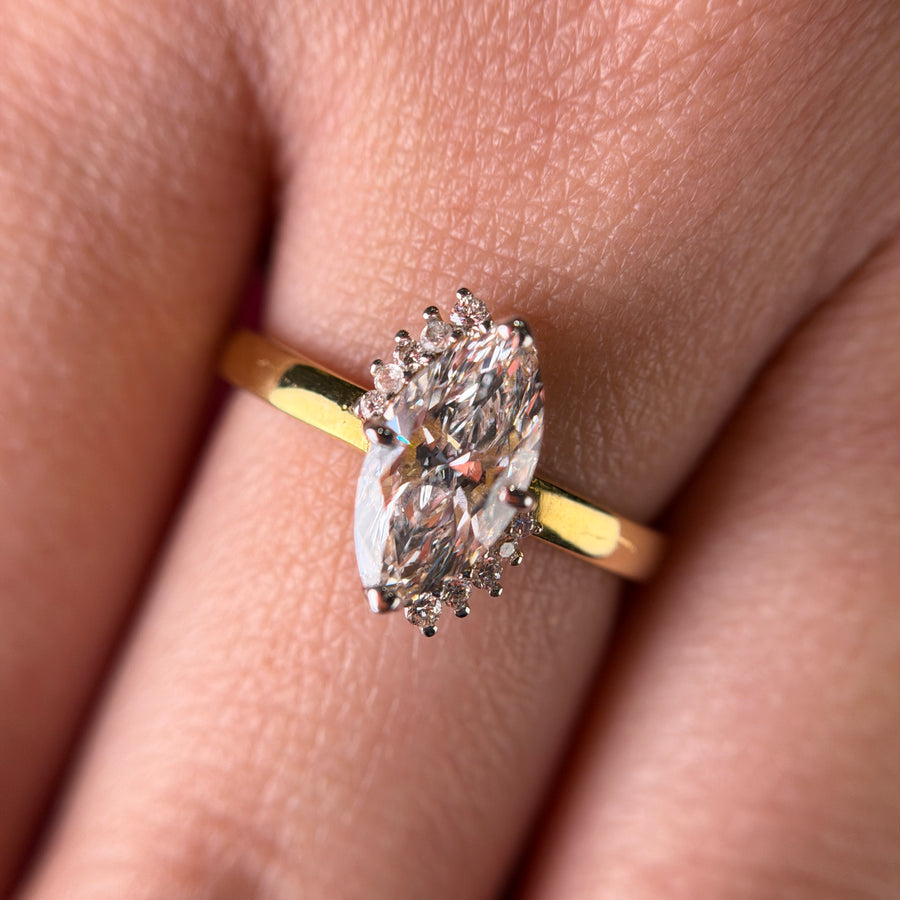 Leaf Halo Marquise Cut Lab Grown Diamond 14K Gold Ring