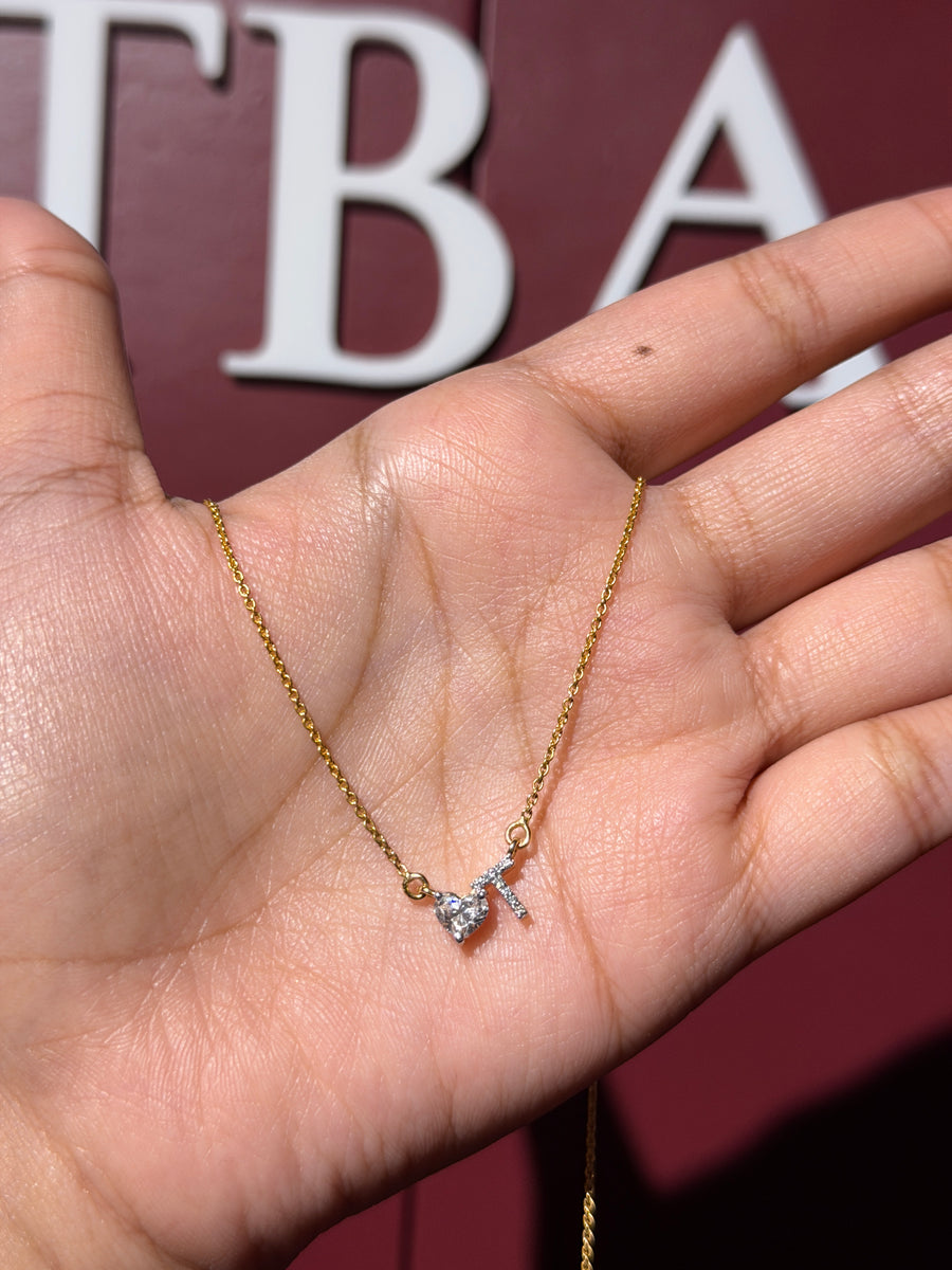 Alphabet Heart Solitaire Lab Grown Diamond 14K Gold Pendant With Chain