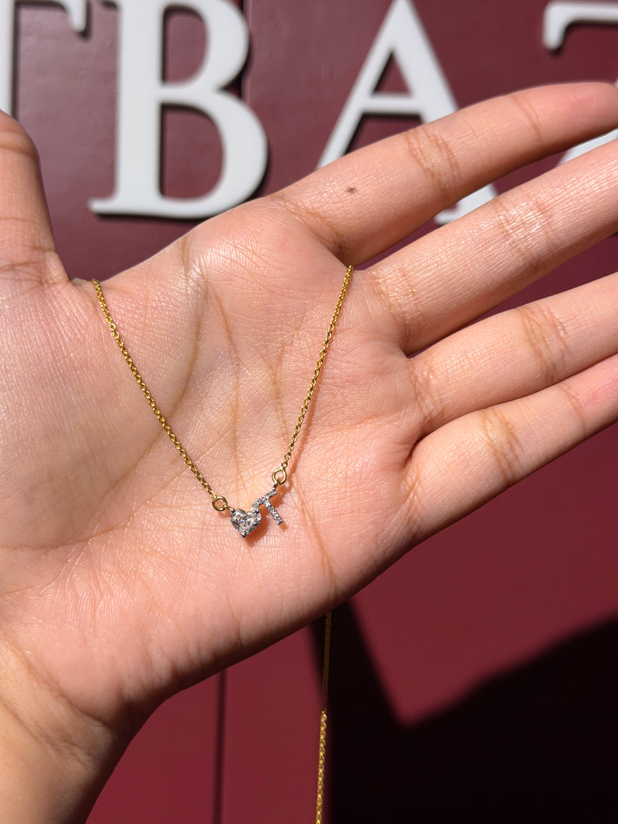 Alphabet Heart Solitaire Lab Grown Diamond 14K Gold Pendant With Chain