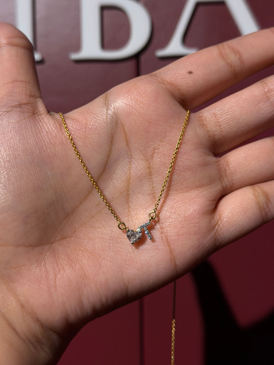 Alphabet Heart Solitaire Lab Grown Diamond 14K Gold Pendant With Chain