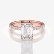 Luxurious Emerald Cut Moissanite Pave 14k Gold Ring